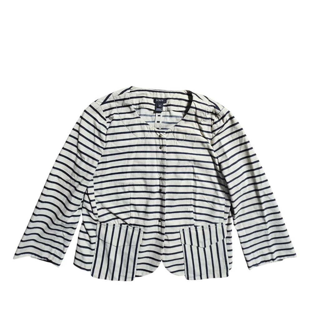 J.Crew Nautical Striped Collarless Blazer 2 Jacket Cotton Blend Preppy Sailor